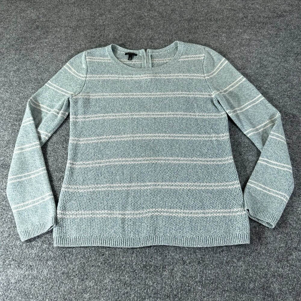 Talbots Sweater Womens Large Blue Striped Cotton Blend Long Sleeve Crew Neck Zip